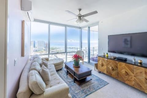 TV and multimedia, Living room, Seating area, City view, fireplace