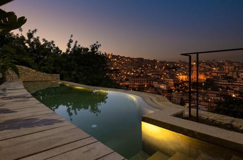 Night, City view, Pool view, Swimming pool