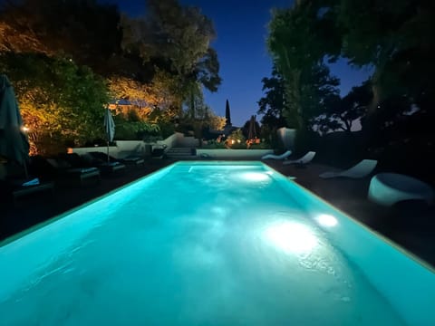 Night, Natural landscape, Garden, Pool view, Swimming pool, sunbed