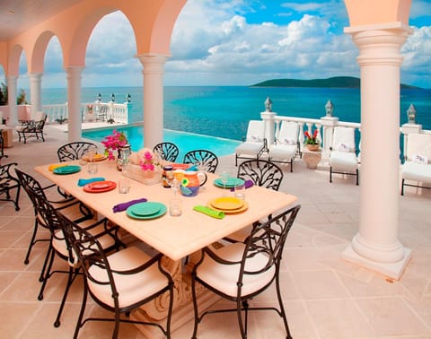 Patio, Balcony/Terrace, Seating area, Dining area, Sea view, Swimming pool