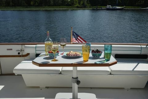 Beautiful Yacht on Catskill Creek Docked boat in Catskill