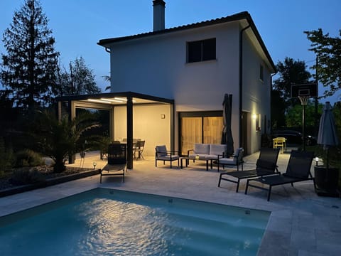 Property building, Night, Pool view, Swimming pool