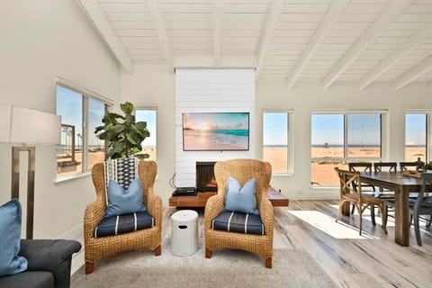 Oceanfront Home on the Boardwalk with 3 car Garage, AC, Giant Patio, Ocean Views, Walk to Pier House in Balboa Peninsula