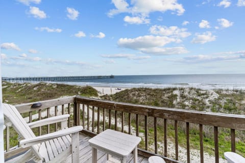 Updated Oceanfront Cottage at OKI Pier w Two Balconies House in Oak Island