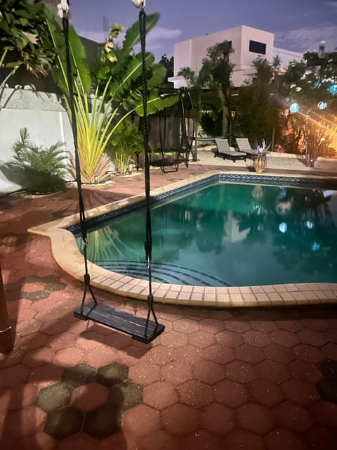 Night, Pool view, Swimming pool