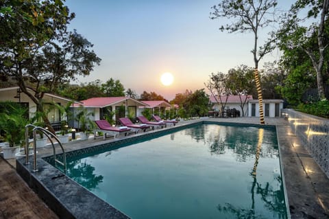 Pool view, Swimming pool, Sunset, sunbed