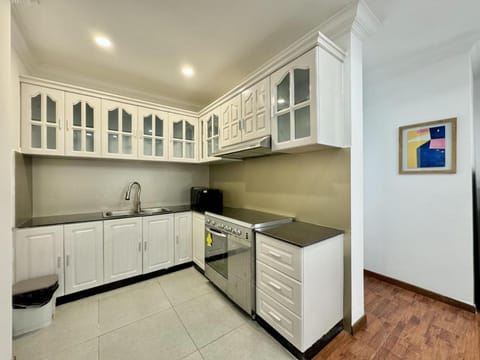 Kitchen or kitchenette, dishwasher, stove