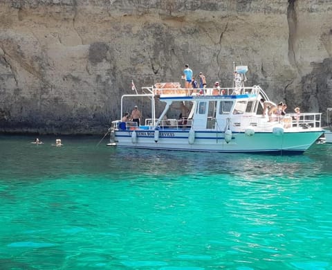 Comino Gozo Private Boat Trips Charters Docked boat in Malta