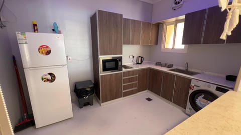 Kitchen or kitchenette, minibar, stove, washing machine