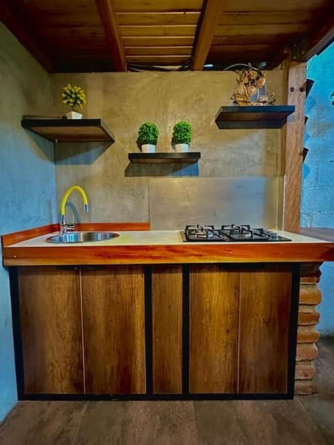 Kitchen or kitchenette, stove