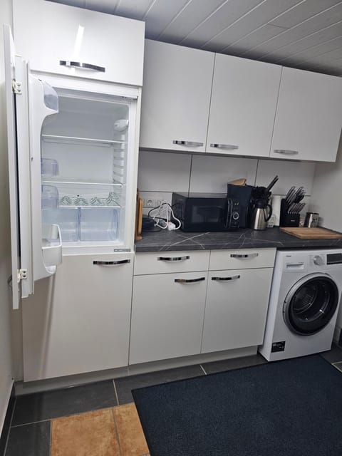 Kitchen or kitchenette, dishwasher, oven, stove, toaster, washing machine, dryer