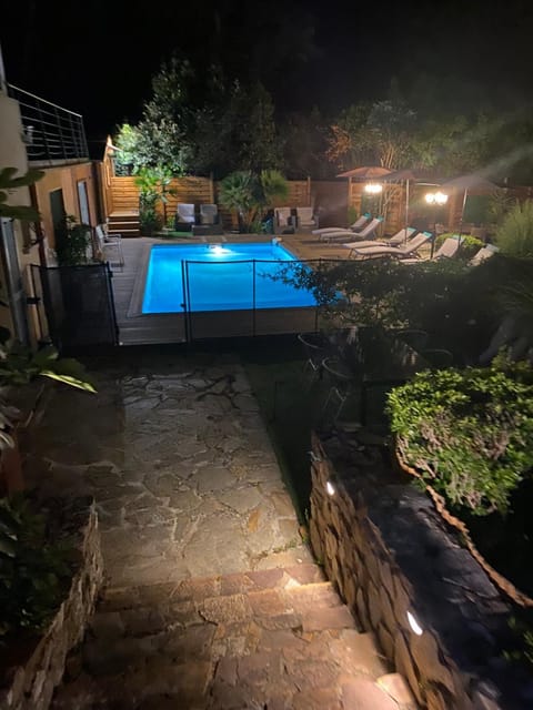 Night, Pool view, Swimming pool