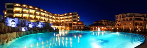 Property building, Night, Pool view, Swimming pool