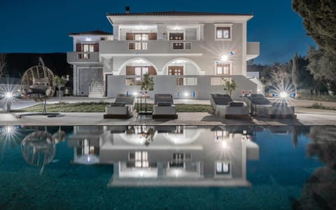 Property building, Night, Natural landscape, Garden, Garden view, Pool view, Swimming pool, sunbed