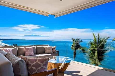 Bird's eye view, Balcony/Terrace, Living room, Sea view