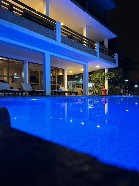 Night, Pool view, Swimming pool