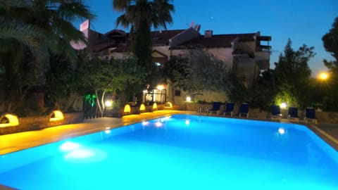 Property building, Night, Garden, Swimming pool