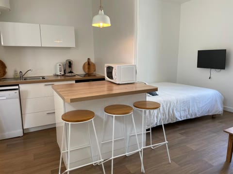 Bed, Kitchen or kitchenette, Photo of the whole room, Dining area, oven, stove