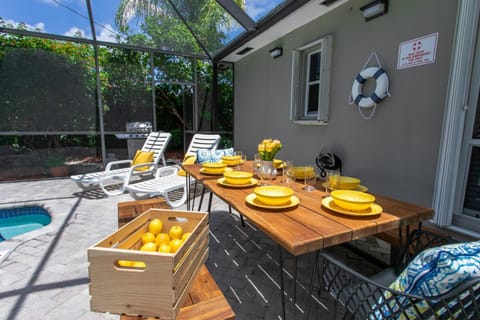 Patio, Seating area, Pool view, Swimming pool, sunbed