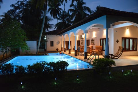 Property building, Patio, Night, Swimming pool