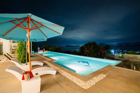 Night, Natural landscape, Pool view, Swimming pool, sunbed