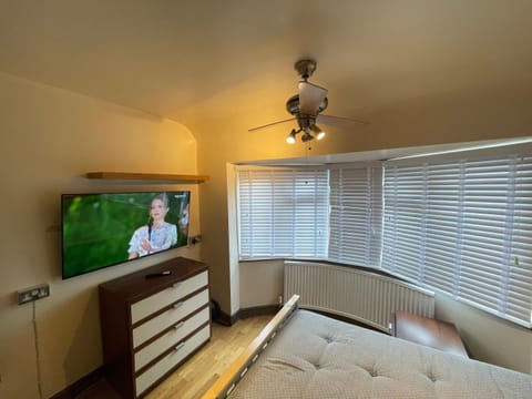 Bed, TV and multimedia, Bedroom, fireplace