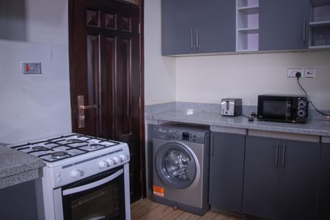 Kitchen or kitchenette, oven, washing machine