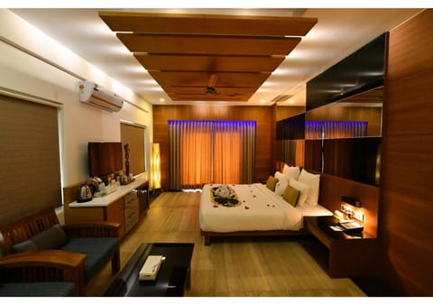 Bed, Photo of the whole room, Seating area, Bedroom, fireplace, air conditioner