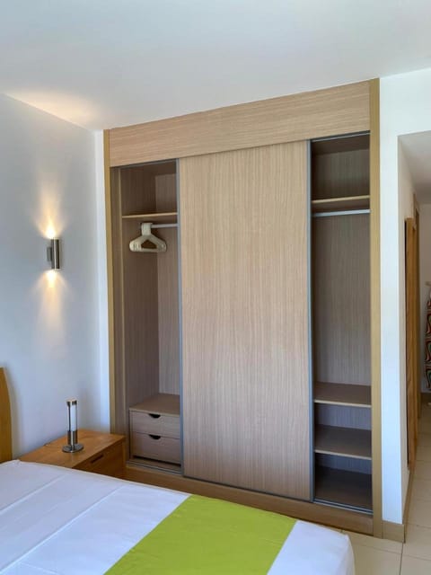 Bed, wardrobe