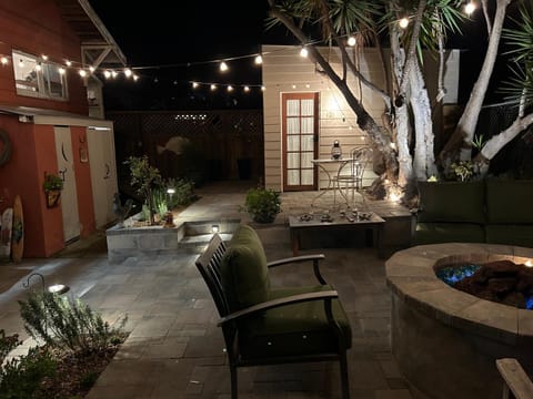 Property building, Patio, Night, Garden, Garden view