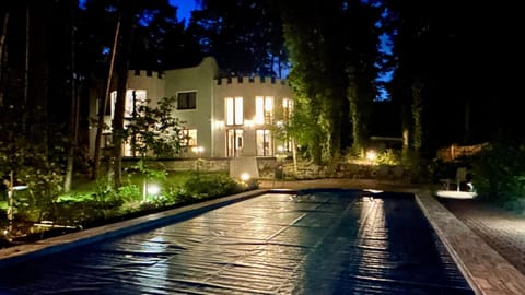 Property building, Night, Garden, Garden view, Pool view, Swimming pool