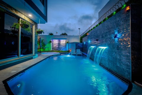 Night, Pool view, Swimming pool