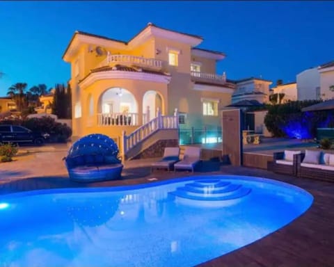 Night, Garden, Pool view, Swimming pool