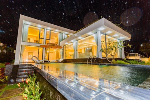 Property building, Night, Natural landscape, Garden, Swimming pool