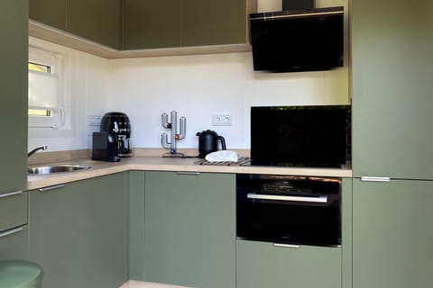 Coffee/tea facilities, Kitchen or kitchenette, dishwasher, oven, stove