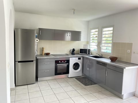 Kitchen or kitchenette, dishwasher, oven, stove, toaster, washing machine