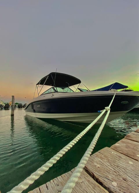 Ocean blue Docked boat in Cancun