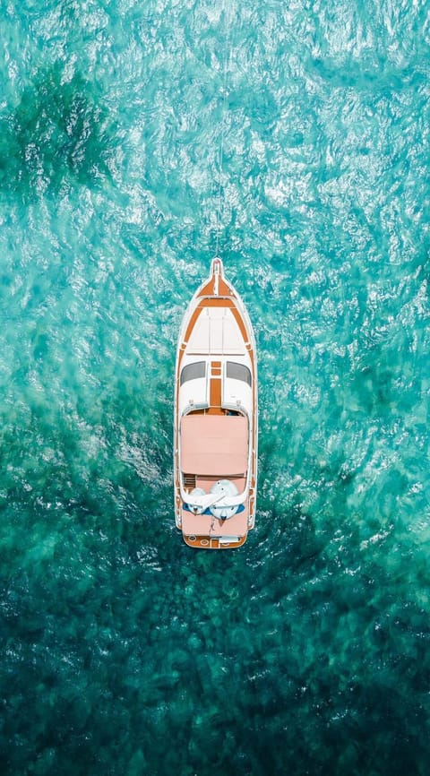 Ocean blue Docked boat in Cancun