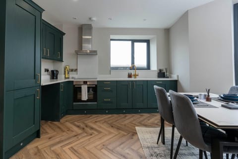 Dining area, stove, kitchen