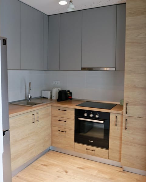 Kitchen or kitchenette, stove