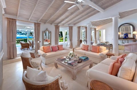 Living room, Seating area, Pool view