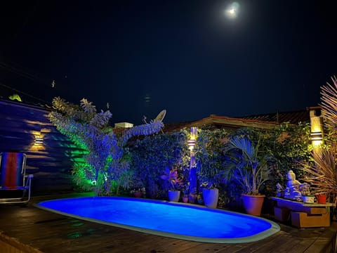 Night, Garden, Pool view, Swimming pool