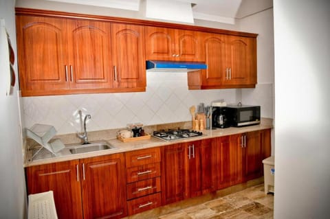 Kitchen or kitchenette, stove