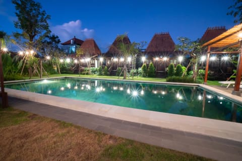 Property building, Night, Garden, Pool view, Swimming pool