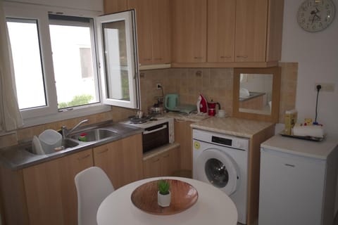 Kitchen or kitchenette, Dining area, flat iron, oven, washing machine