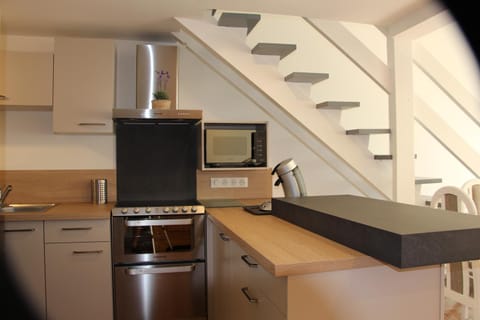 Kitchen or kitchenette, dishwasher, oven, stove