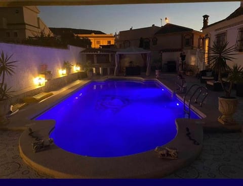 Night, Pool view, Swimming pool, sunbed