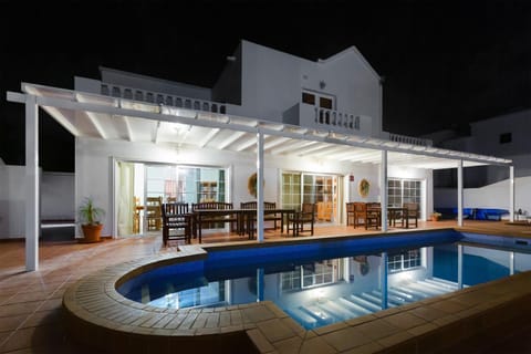 Property building, Patio, Night, Pool view, Swimming pool, sunbed