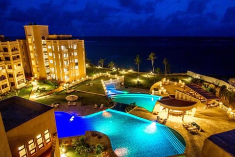 Property building, Night, Natural landscape, Pool view, Sea view, Swimming pool, sunbed