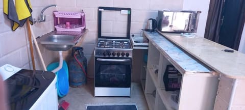 Kitchen or kitchenette, minibar, oven, stove, washing machine